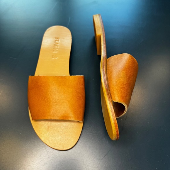 St. Agni Shoes - St. Agni Women 10.5 EU 41 Tan Leather Slide Sandals Flat Minimalist Handcrafted